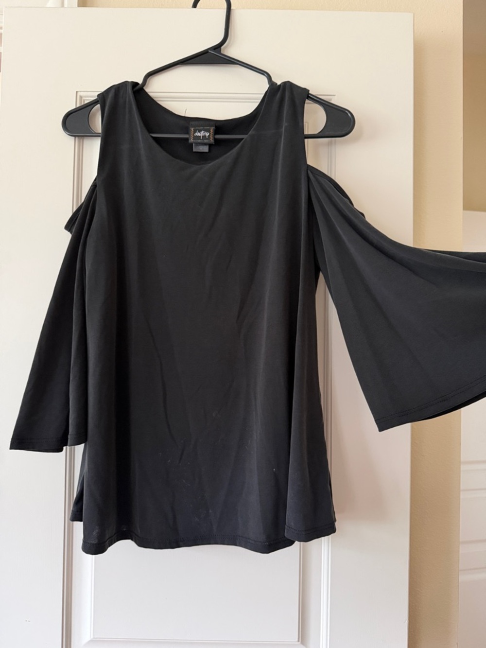 Daytrip Black Cold-Shoulder Bell Sleeve Top